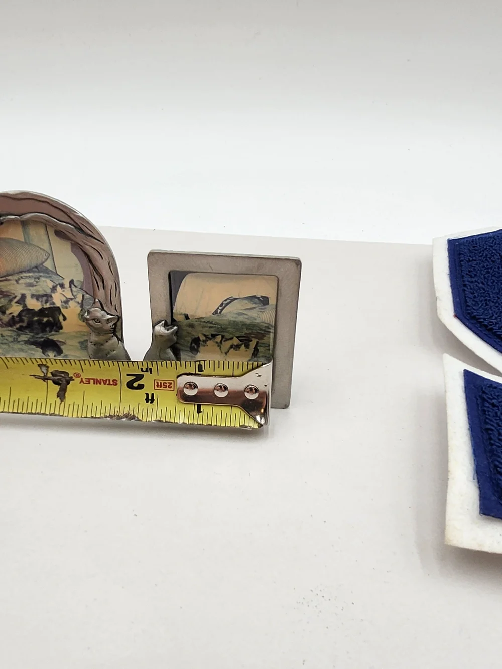 2 Vintage Pewter Silver Cat Mini Picture Frame Pair 2x3
